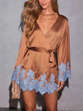 Women's Dress With Lace Trim Solid Color Dress