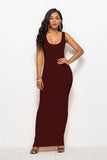 Elegant Women Sexy Dress O-Neck Sleeveless Slim Maxi Dress High Stretch Tank Robe Spring Summer Thin Long Dress