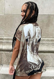 Fashion Print Irregual Short Sleeve Crop
