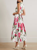 Colorblock Sleeveless Floral Dresses For Women Round Neck High Waist Mid Dress Female Fashion Elegant Summer 2023