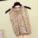 Halter Floral blouse women 2022 summer Korean Sexy fashion elegant loose sleeveless halter retro chiffon shirt