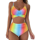 Waist Bikini Set 2020 Sexy Plaid Printed Biquini Swimwear Women Two Pieces Swimsuit Floral Beachwear V-neck Bathing