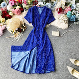 Red elegant sexy Dress women 2022 Summer Autumn V-neck polka dot midi dress waist split dress vestidos de fiesta