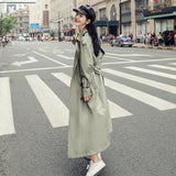 England Style Double-Breasted Long Women Trench Coat Belted with Flaps Spring Autumn Lady Windbreaker Duster Coat Female