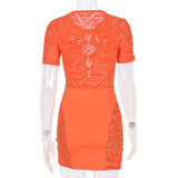 Sisterlinda Autumn Sexy See Through Bodycon Mini Dress Women Casual Street Short Sleeve Hollow Out Party Clubwaer Female