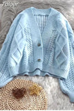 Vintage Short Cardigan Knitted Sweater Women 2023 Autumn Winter Long Sleeve Solid Sweaters Coat & Jackets