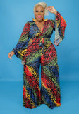 Printed Formal V-neck Full Sleeves Belted Loose Plus Size