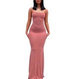 Summer Dresses Elegant Women Solid Color Spaghetti Strap Sleeveless Slip Long Dresses Casual Sundress Party Club