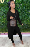 Casual Basic Ribbed V-Neck Slit Long Top and Legging