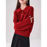 Toloer And Autumn 2025 New Sweater Coat Women's Design Color Love Button Knitted Shirt Short Long-Sleeved