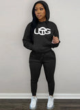 Casual Sport Embroidered Fleece Hoodies and Sweatpants 2 Piece Set Sportswear
