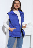 Casual Blue Turndown Collar Zipper Sleeveless Padded Vest