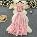 Fairy Vacation Wearing Women's Summer Dress Pure Desire Elastic Sling Sling Vest Hollow Embroidered High-Rise Half-Schamin Dress