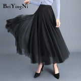 Adult Tulle Skirt Women Mesh High Waist Vintage Luxury Korean Casual Tutu Skirts Elegant Long Skirts Jupe Femme