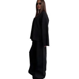 Women's Clothing 2025 Spring New Solid Color Round Neck Fashion Casual Broad Leg Trouser Sweater Set