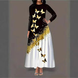 Women's Autumn And Winter Butterfly Print Long-Sleeved Dress Pocket Temperament Round Tie Sling A Word Long