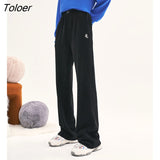 Women Thick Pants 2022 Winter Elastic Waist Straight Loose Trousers Embroidery Windproof Warm Chic Casual Long