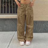 Wide Leg Baggy Sewn Pocket Streetwear Women Low Rise Pants White Hip Hop Trousers Techwear