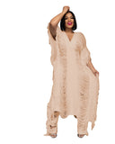 Toloer New Women's Pure Color Handmade Knit Hollow Tassel Suit-Outfit