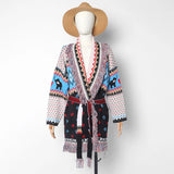 Jastie Wool Cardigan Jacket Relaxed Fit Fringe Autumn Winter Sweater For Women Long Sleeve Warm Belted Waist Boho
