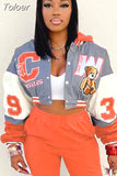 Women Baseball Varsity Bomber Cropped Jacket Hippie Hooded Collar Long Sleeve Color Block Patchwork Pocket Short