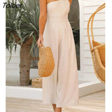 Spring Summer Single Shoulder Suspender Jumpsuit Boho Fashion Casual Holiday Beach Women Clothing Solid Sexy