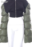 Contrast Color Thicken Cropped Design Puffer Coat Winter Clothes Women Flare Sleeve Padded Jacket Sexy