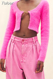 Fashion Women's Knitted Cardigan O-neck Slim Mental Buckle Long Sleeve Solid Color Short Sweater Spring 2023 New
