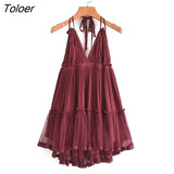 V Neck Bandage Tie Backless Sexy Mini Dress 2023 Summer Women Strap Dresses Boho Casual Beach Dress Female