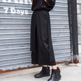 Chiffon Black Trousers For Women High Waist Loose Asymmetrical Hem Ankle Length Wide Leg Pants Female 2023 Spring