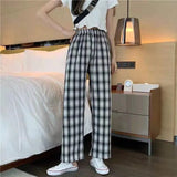 Women Plaid Pants Loose Wide Leg Trousers Korean Style Oversize Retro Teen Straight Trousers Female Long Pants