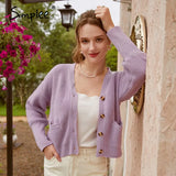 Casual crew neck short knitted sweaters women Autumn winter bat sleeve female cardigan Single-breasted ladies