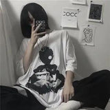 Black Japan T Shirt Loose Summer Oversize T Shirt Women Harajuku Punk Short Sleeves T-shirts Tops Tee Hip Hop T-Shirt for