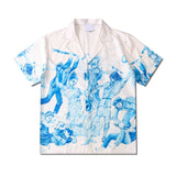 Harajuku polo shirt Summer Beach Hawaiian Party Shirt Women's Hand drawn Portrait y2k Pattern Print Top Tropical