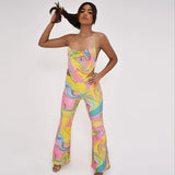 Puss 2021 New Thin Wide Leg Pants Chic Women Orange Printed Streetwear Stretchy Casual Female Elegance Wild Slim