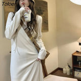 Long Sleeve Dress Women Elegant Midi Autumn for Ladies Vestidos Solid Drawstring Aesthetic Ropa Mujer Casual Lovely