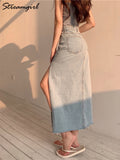 Maxi Jeans Skirt Women Denim Long Skirts Summer 2022 Vintage Maxi Skirt Side Split Denim Skirt Women Long