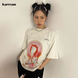 Y2k Aesthetics T-shirt Grunge Print Harajuku Short Sleeve Tee Shirt Korean Fashion Oversized Tops 00s Punk