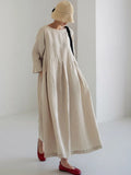 Simple A-line Pullover Round Neck Cotton Linen Dresses for Women Women's Solid Color Dress Elegant Casual Women's