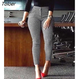 Spring Autumn Women Elegant Plaid Print Skinny Feet Pants Black and White Slim Fit Pants