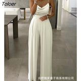 New Women Summer Plant Pattern Print Rompers Lady Elegant One Shoulder Sleeveless Formal Loose Wide Leg Pants