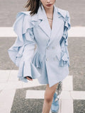 2023 Autumn New Style Ruffle Wave Sleeve Suit jackets Women's Double Breasted Design Solid Color Blazer Fashion Tide