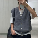 Knitted Sweater Vest Women Stretchy Simple Basic Daily V-neck Solid Open-stitch Female Korean