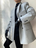 Women Woolen Double Breasted Blazer New Notched Long Sleeve Loose Fit Jacket Fashion Tide Autumn Winter 2022