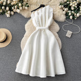 Party Dress Dress Women's Summer French Collared Shoulder Bubble Sleeve High Waist Fork Banquet