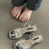 Water Drill Thick Heel Sandals Women 2025 Summer New Heel With Skirts Plus-Size High-Heeled Fashion