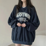 Letter Print Oversized Round Neck Sweatshirt-Outfit