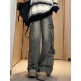 Mm Sweet And Cool Truss Retro Broad-Legged Jeans Women's Large-Size Heavy Industry To Make Old Loose Thin Straight
