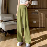 Toloer Leg Pants Women's Pants Down Loose High Waist Pink Trousers Spring And Autumn Suit Narrow Version Straight Leg Casual Floor Trousers-Outfit