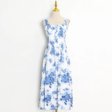 Casual Slim Print Temperament Dress Female Square Collar Sleeveless Fashion Dresses For Women Summer Style 2021